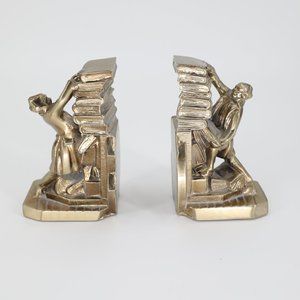 Vintage PM Craftsman Colonial Librarian Bronze Brass Elegant Book Case Bookends